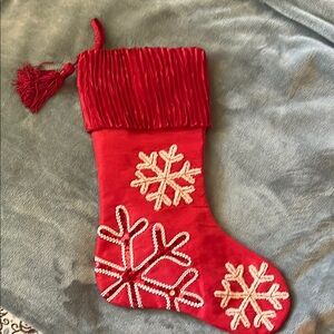 Red Holiday Stocking with Snowflake Design